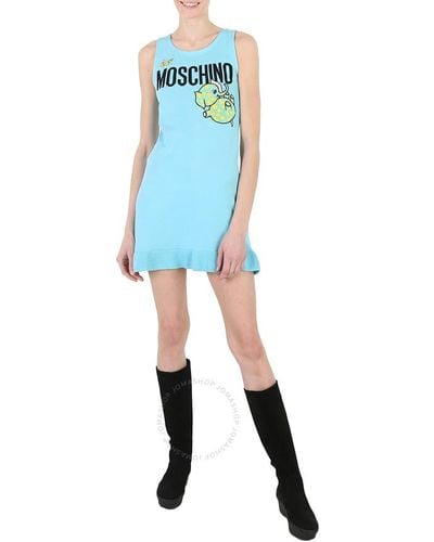 Moschino Light Ribbed-knit Scoop Neck Dress - Blue