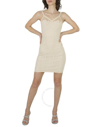 Burberry Pale Biscuit Nova Mesh And Stretch Jersey Corset Dress - Natural