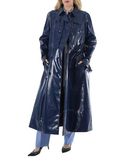 Burberry Ink Jacket Detail Rubberized Cotton Trench Coat - Blue