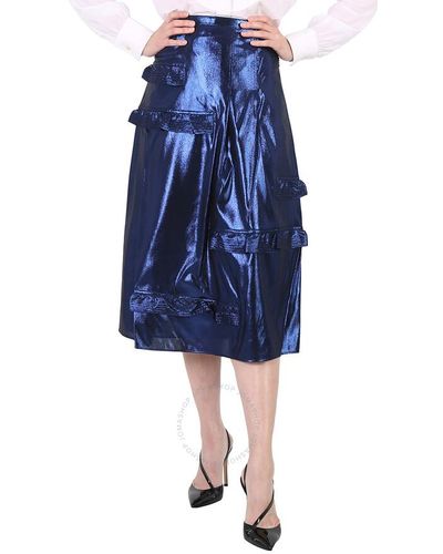 Burberry Ruffle Detail Lamé Skirt - Blue