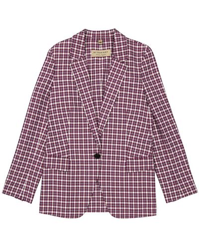 Burberry Check Cotton Blazer Jacket - Purple