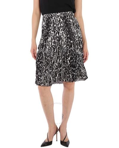 Burberry Monochrome Leopard Print Fluid Pleated Skirt - Black