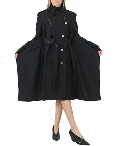 Burberry Double-breasted Raincoat With Graphic Detail - Black