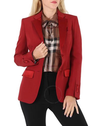 Burberry Dark Carmine Otelia Satin Trim Wool Tuxedo Jacket - Red