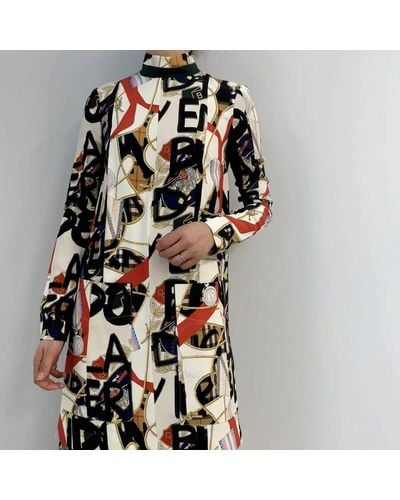 Burberry Graffiti And Scarf Print Silk Blend Paneled Dress - Multicolor