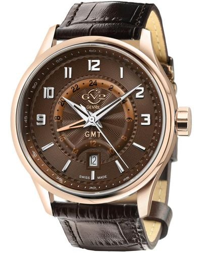 Gevril Giromondo Quartz Brown Dial Watch - Metallic