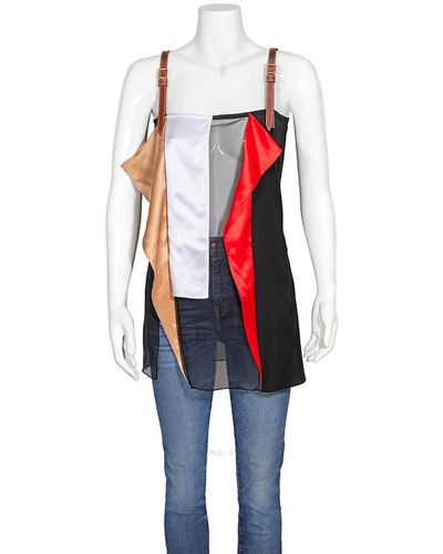 Burberry Leather Detail Color Block Silk Top - Red