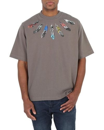 Marcelo Burlon Army Feather Detail Cotton T-shirt - Gray
