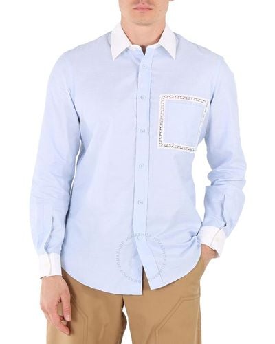 Burberry Pale Cotton Lace Detail Classic Fit Oxford Shirt - Blue