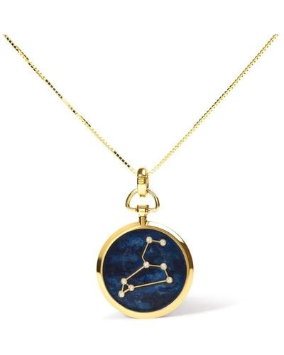 Haus of Brilliance 18k Gold Diamond Leo Constellation With Blue Enamel 18" Inch Pendant Necklace
