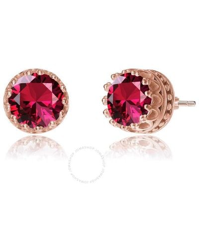 Rachel Glauber 18k Rose Gold Plated Ruby Round Stud Earrings - Red