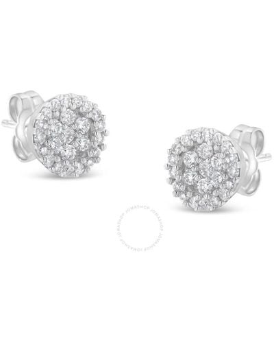 Haus of Brilliance 14k White Gold 1/2ct Tdw Diamond Floral Cluster Stud Earrings - Metallic