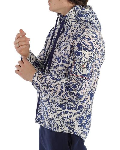 Moncler Ebizo Floral Cotton Hooded Jacket - Blue