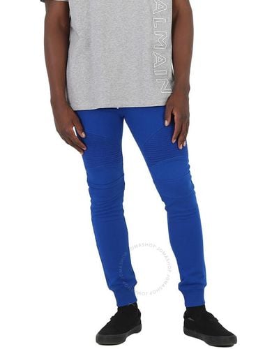 Balmain Logo Printed Cotton jogging Trousers - Blue
