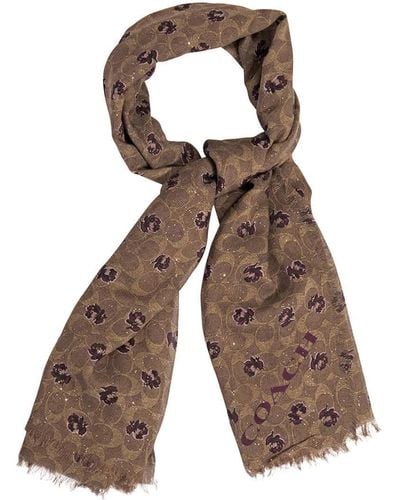 COACH Signature And Floral Print Oversized Square Scarf - Brown