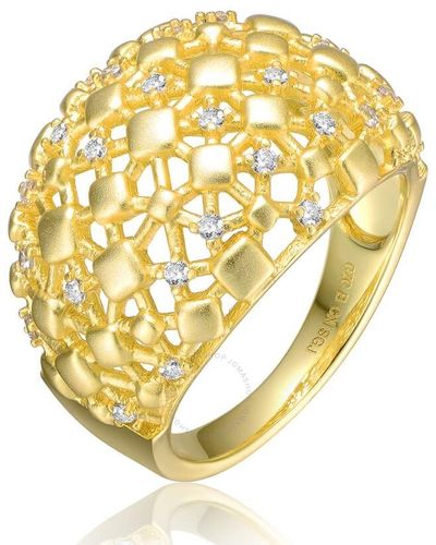 Rachel Glauber 14k Yellow Gold Plated With Cubic Zirconia Dome-shaped Textured nugget Ring - Metallic