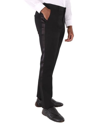 Burberry Silk Satin Side Stripes Wool Silk Classic-fit Tailored Pants - Black