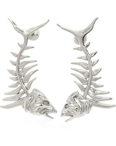 Burberry Palladium Plated Brass Fish Bone Earrings - Metallic