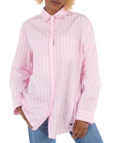 Max Mara Weekend Amati Long Sleeve Striped Cotton Shirt - Pink