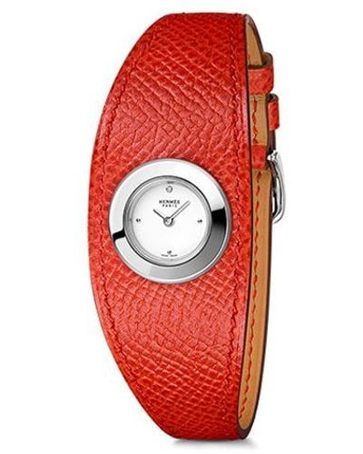 Hermès Faubourg Manchette White Diamond Dial Leather Watch - Red