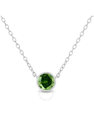 Haus of Brilliance .925 Sterling Silver 1/2 Cttw Treated Green Diamond Bezel Solitaire 18'' Pendant Necklace - Metallic