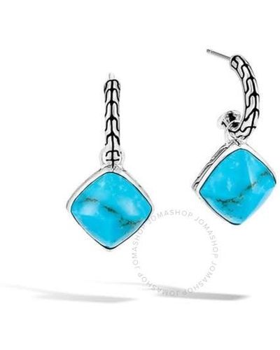 John Hardy Classic Chain Square Turquoise Drop Earrings - Blue