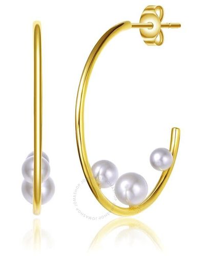Rachel Glauber 14k Gold Plated Pearl Open Hoop Earrings - Metallic