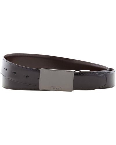 Tumi Reversible Plaque Ajustable Leather Belt - Brown