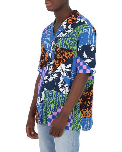 Marcelo Burlon Mix Print Hawai Shirt - Blue