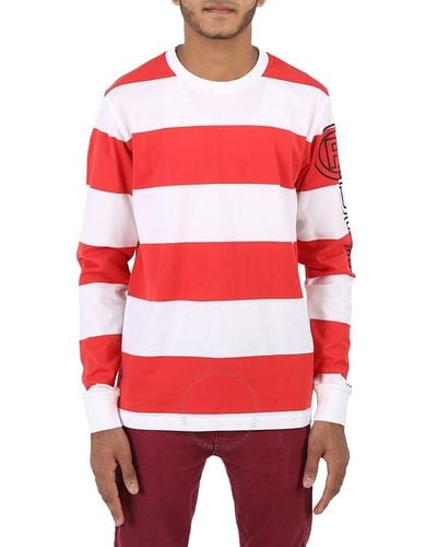 Burberry Laxley Stripe Long-sleeve Cotton Oversized T-shirt - Red