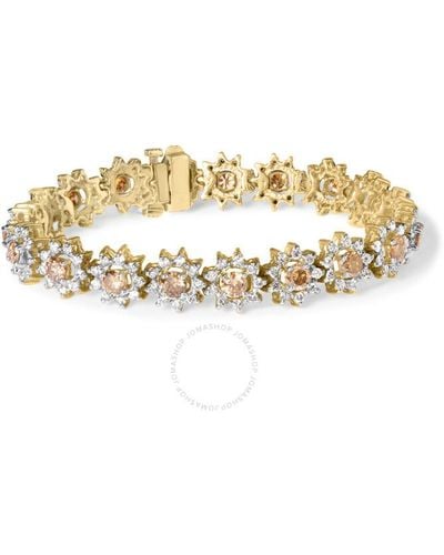 Haus of Brilliance 14k Gold 8.00 Cttw Champagne Diamond Floral Cluster Halo Link Bracelet - Metallic