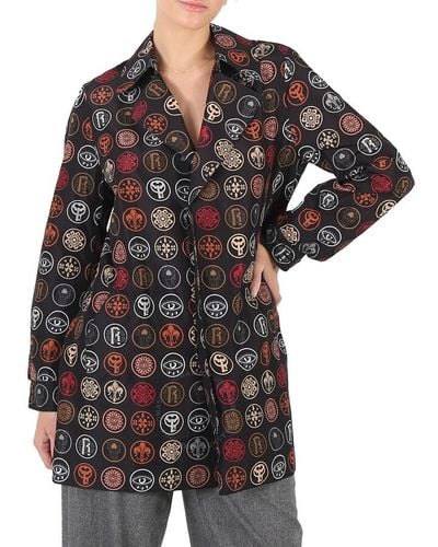 Roberto Cavalli Coin-print Belted Trench Jacket - Black