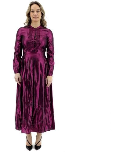 Burberry Metallic Long Sleeve Pleated Dress - Purple