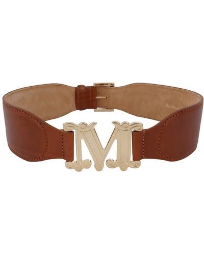 Max Mara fiuggi Logo Buckle Leather Belt - Brown