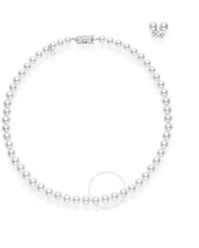 Mikimoto 18" Akoya Cultured Pearl Two-piece Gift Set 18k White Gold - Metallic