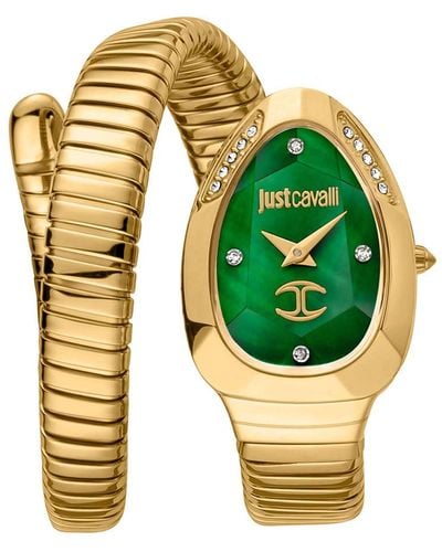 Just Cavalli Snake Green Dial Watch - Yellow