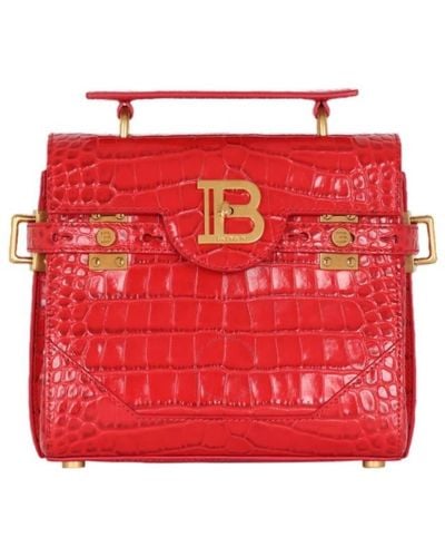 Balmain Crocodile-print Leather B-buzz 23 Bag - Red