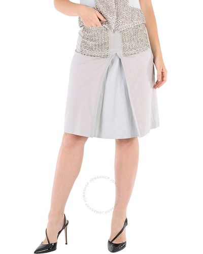 Burberry Melange Crystal Embroidered Box Pleated Midi Skirt - Grey