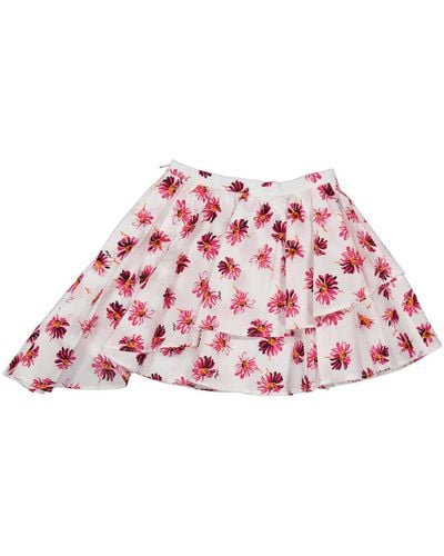 MSGM Girls Floral Print Asymmetric Cotton Skirt - Red