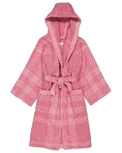 Burberry Bubblegum Mega Check Cotton Terry Cloth Hooded Robe - Pink