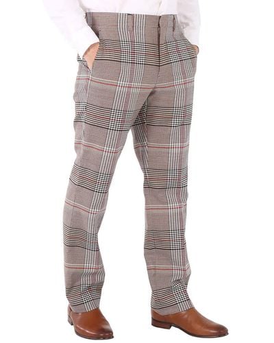 Burberry Beige Wool Check Tailored Trousers - Grey
