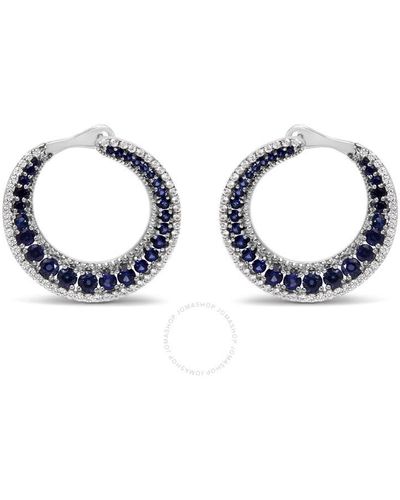 Haus of Brilliance .925 Sterling Silver 2 3/4 Cttw Created Blue Sapphire Crescent Moon Disc Style Hoop Earrings