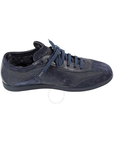 Ferragamo Benbow Low Top Suede And Leather Trainers - Blue