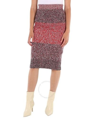 Burberry Cashmere Cotton Wool Blend Mouline Skirt - Red
