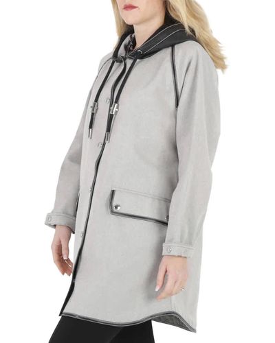 Burberry Cotton-canvas Leather-trimmed Hooded Coat - Gray