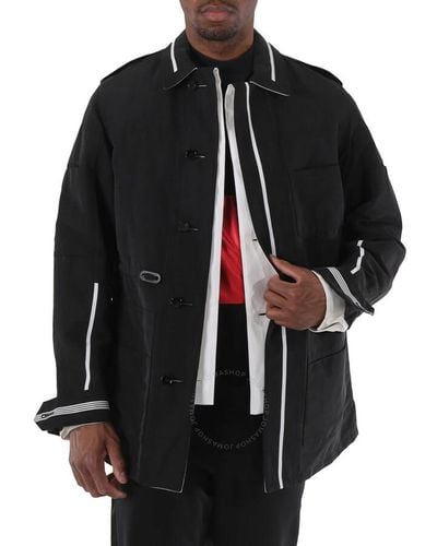 Burberry Kaban Reversible Striped Technical Linen Field Jacket - Black