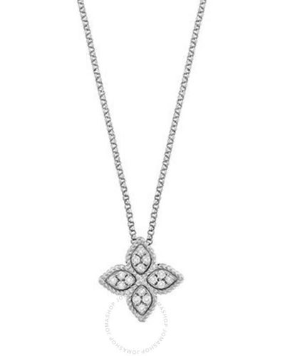 Roberto Coin 18k White Gold Diamond Princess Flower Pendant - Metallic