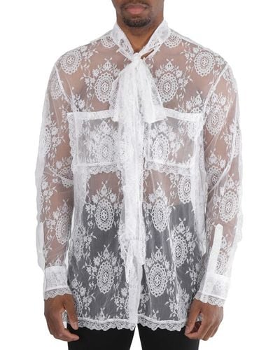 Burberry Optic Oversized Tie-neck Chantilly Lace Shirt - White