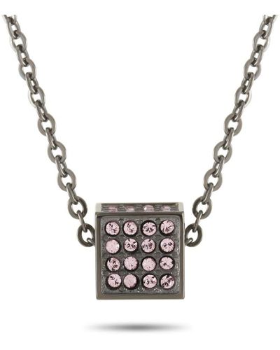 Calvin Klein Rocking Grey Pvd Plated Stainless Steel Light Amethyst Crystal Necklace - Metallic