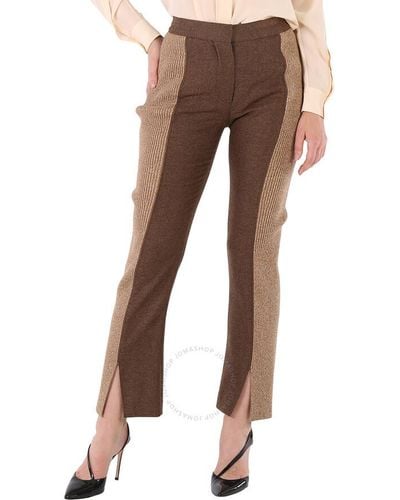 Burberry Dark Tan Wool And Cashmere Pants - Brown